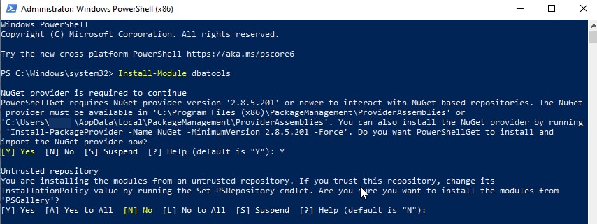 Figure 1 - Install dbatools (Powershell command)