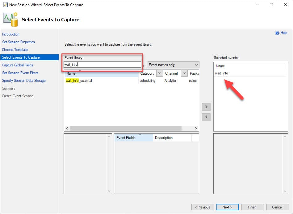 Figure 4 - Choosing the Event to capture