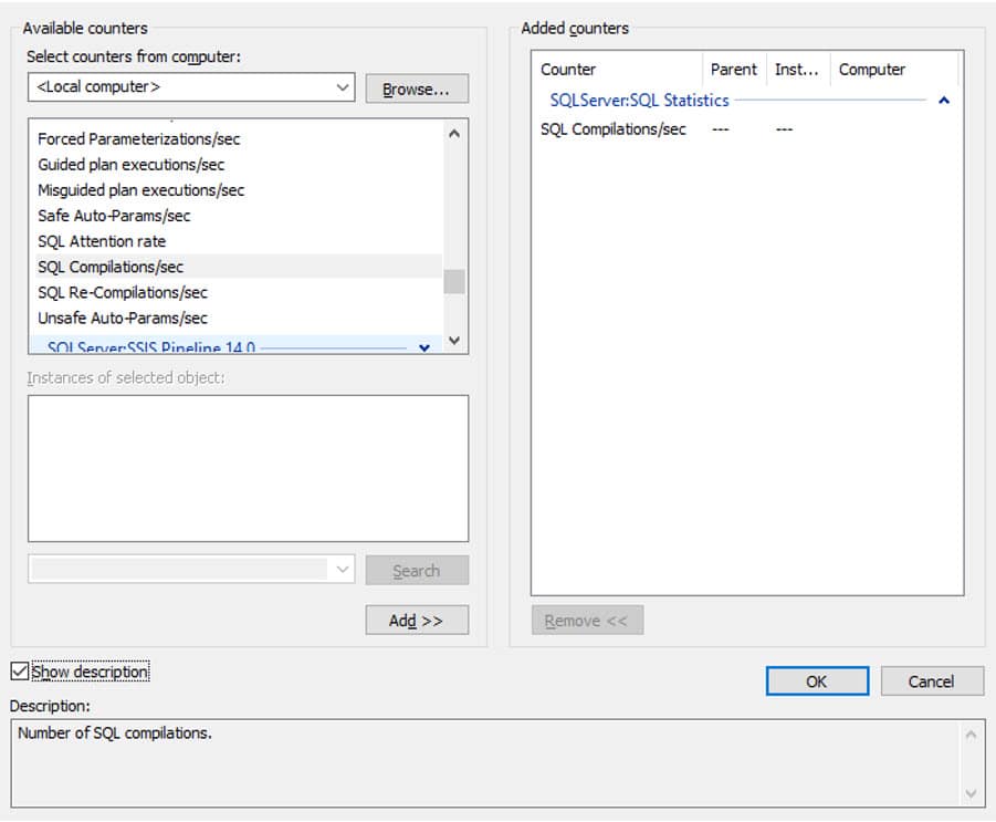 Figure 2 – SQL Compilations performance counter added