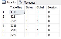 Figure 1 - DBCC TRACESTATUS output